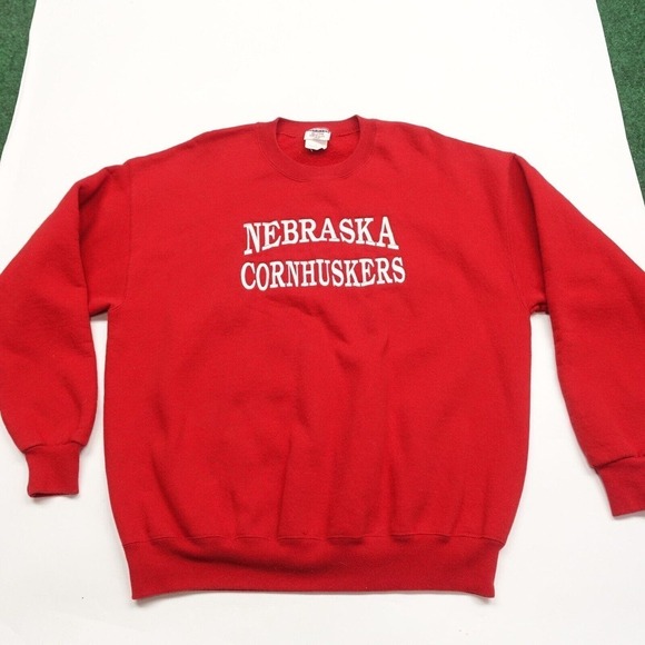 VTG Jerzees Nebraska Cornhuskers Sweatshirt Men's XL Red Crew Neck Long Sleeve - Picture 1 of 5